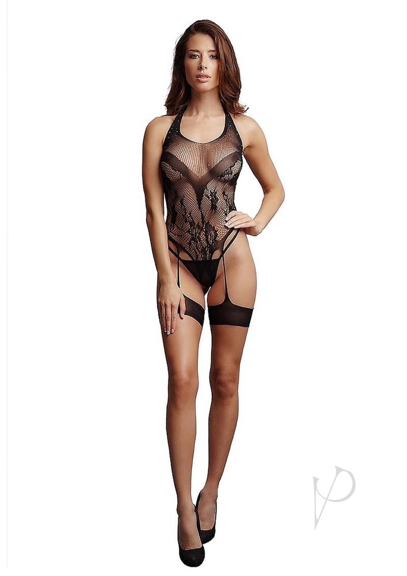 Crotchless Rhinestone Halter Ted Os Blk