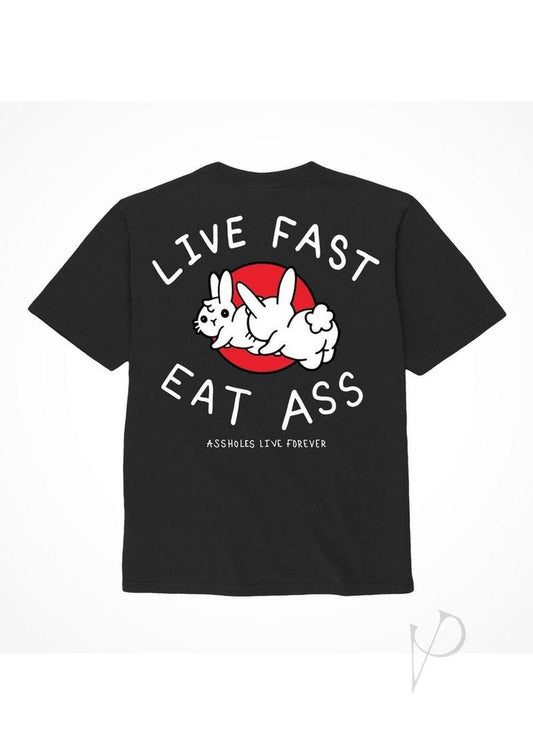Alf Live Fast Eat Ass Tshirt Md Blk