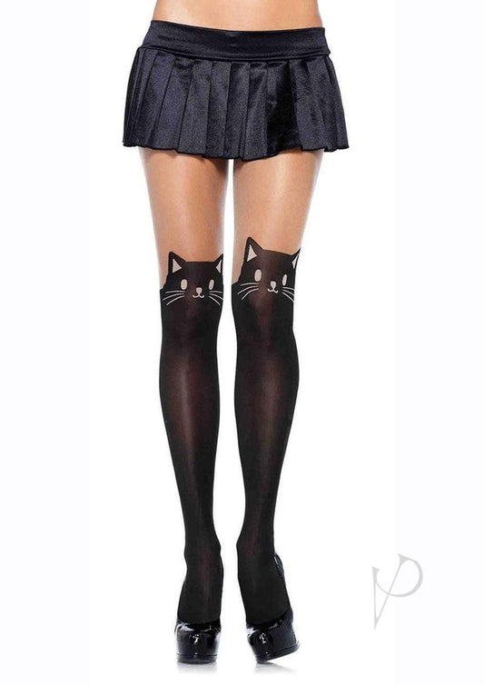 Black Cat Hose W/thigh Accent Os Blk/nud