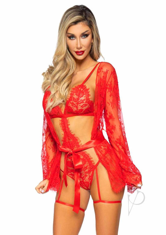 Eyelash Lace Gart Teddy 3pcmd Red(sale)
