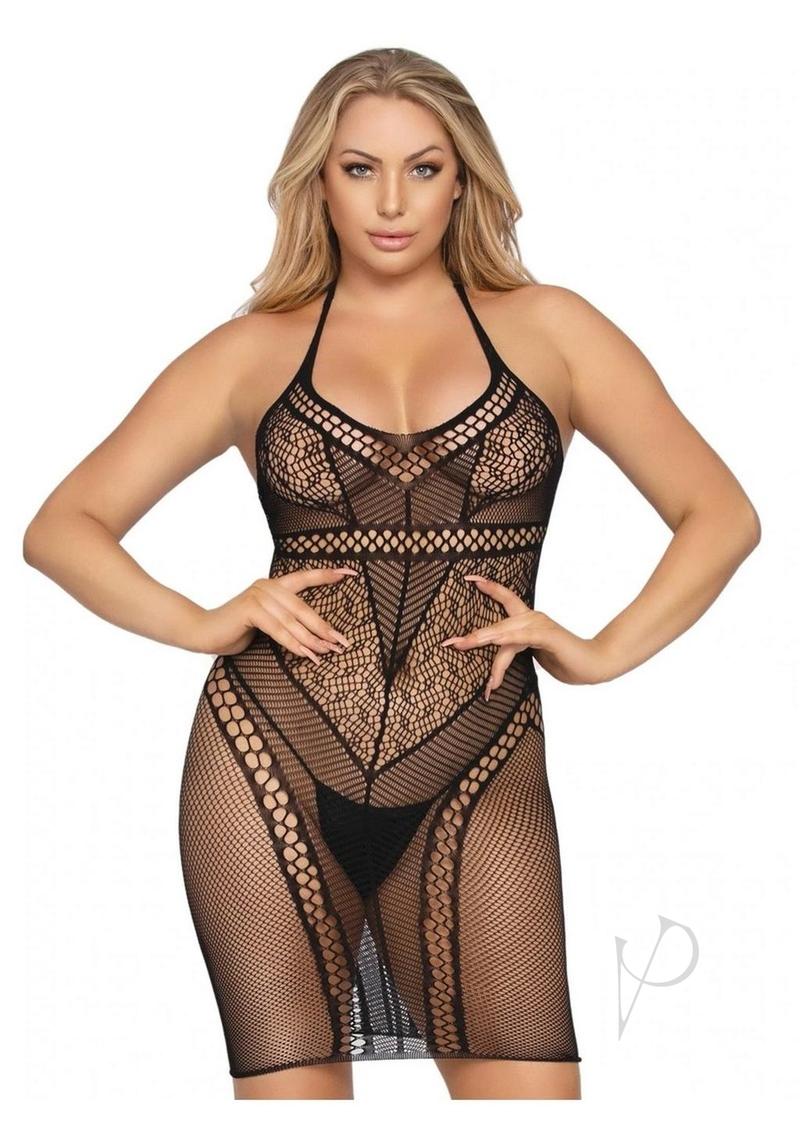 Multi Net Halter Mini Dress Os Blk(sale)
