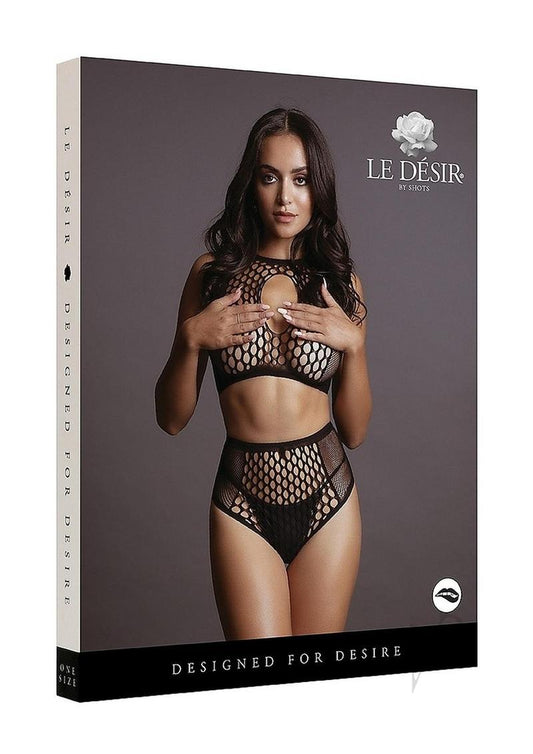 Duo Net Key Hole Bra Set Os Blk