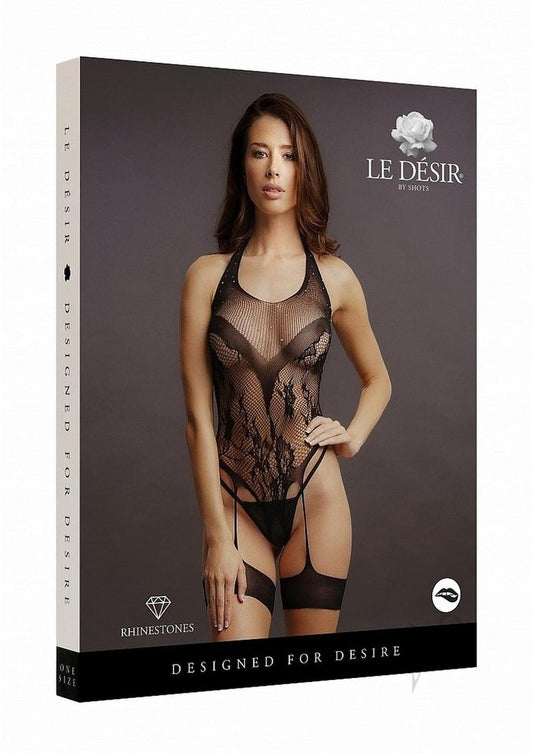 Crotchless Rhinestone Halter Ted Os Blk