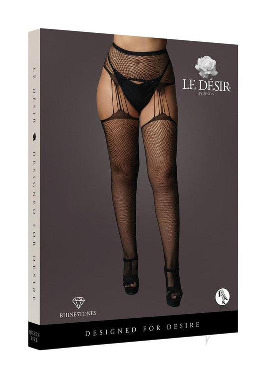 Suspender Rhinest Pantyhose Qn Blk