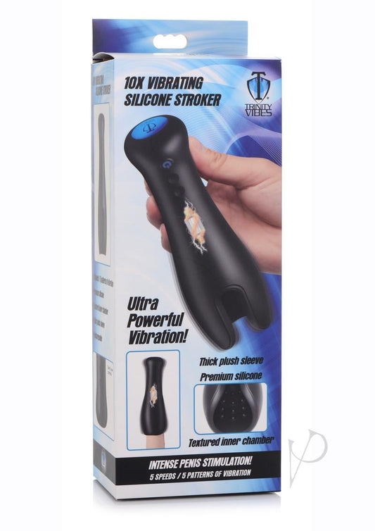 Tm 10x Vibrating Silicone Stroker Black